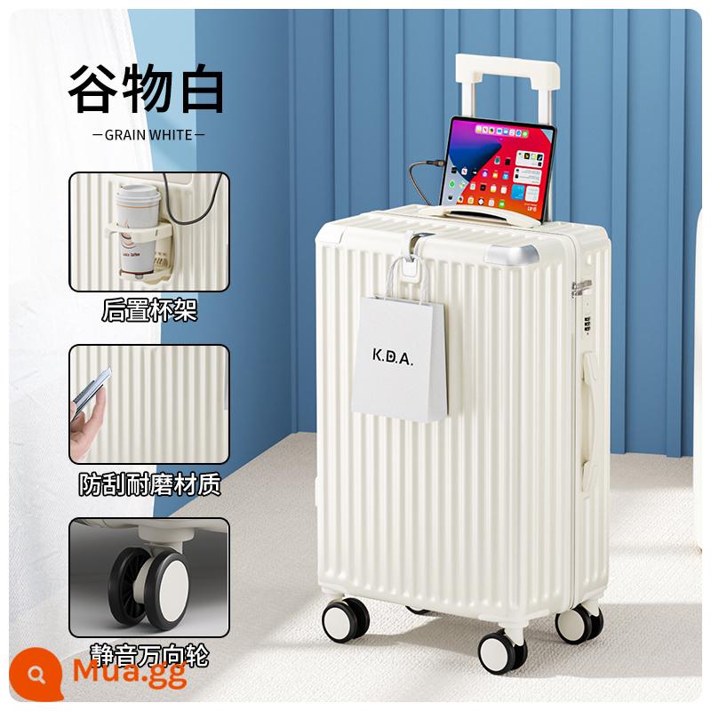 2023 Mới Vali Xe Đẩy Dành Cho Nữ 20-Inch Lên Máy Bay Đa Năng Bánh Xe Vali Nam Sinh Viên Mật Khẩu Bao Da - Mẫu hộp đựng cốc màu trắng ngũ cốc/Bảo hành trọn đời