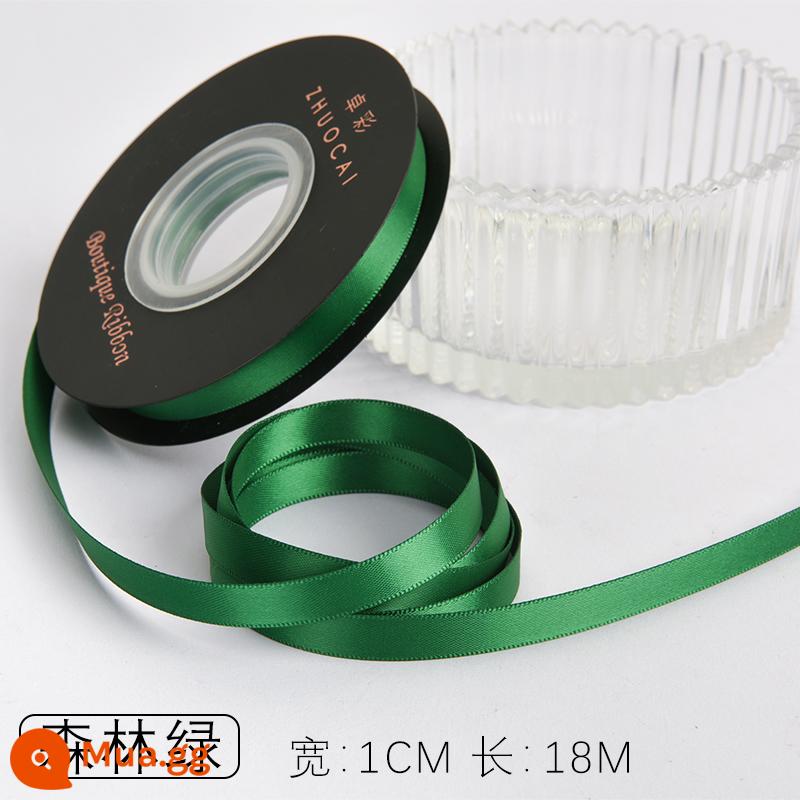 Zhuocai 1 cm hai mặt sợi polyester ruy băng bó hộp quà tặng bao bì nướng phụ kiện tóc bện tóc buộc tóc nơ - rừng xanh