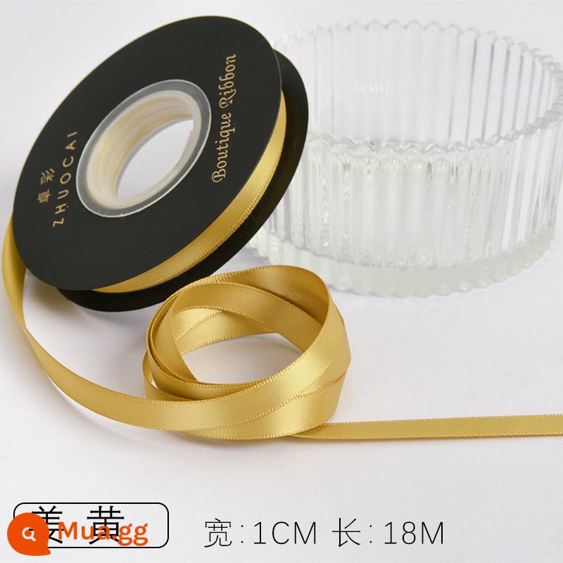 Zhuocai 1 cm hai mặt sợi polyester ruy băng bó hộp quà tặng bao bì nướng phụ kiện tóc bện tóc buộc tóc nơ - gừng