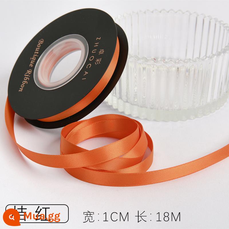 Zhuocai 1 cm hai mặt sợi polyester ruy băng bó hộp quà tặng bao bì nướng phụ kiện tóc bện tóc buộc tóc nơ - Quả cam