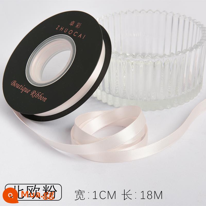 Zhuocai 1 cm hai mặt sợi polyester ruy băng bó hộp quà tặng bao bì nướng phụ kiện tóc bện tóc buộc tóc nơ - Người hâm mộ Bắc Âu