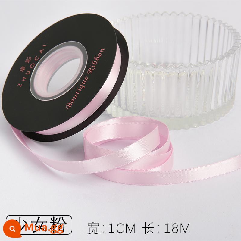 Zhuocai 1 cm hai mặt sợi polyester ruy băng bó hộp quà tặng bao bì nướng phụ kiện tóc bện tóc buộc tóc nơ - bột cô gái