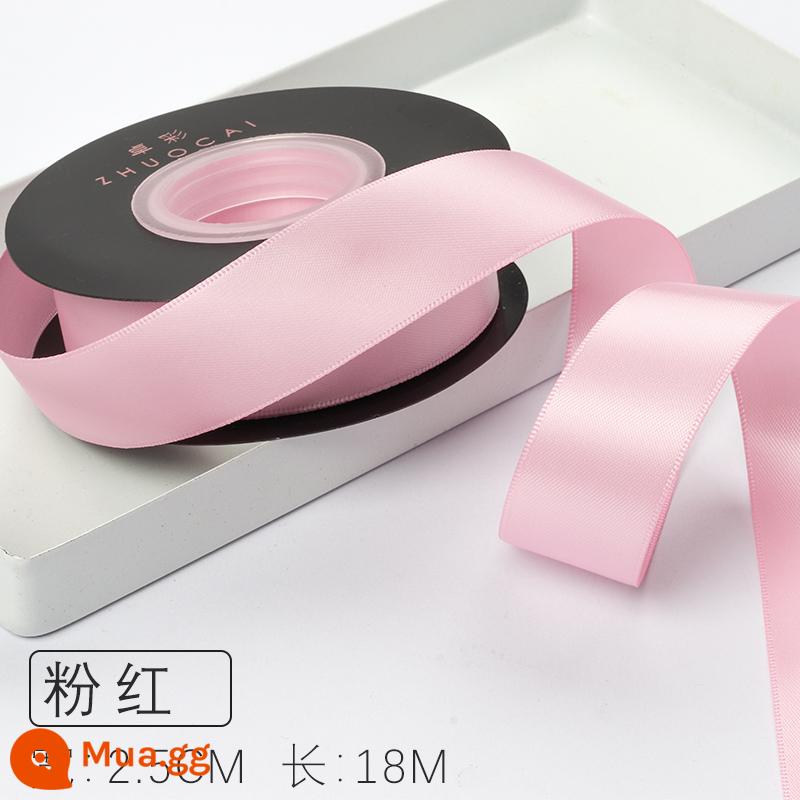 Zhuocai 2.5Cm 2 Mặt Sợi Polyester Với Phụ Kiện Tóc Hộp Quà Tặng Ruy Băng Chất Liệu Đóng Gói Bánh Ruy Băng Hoa Ruy Băng - Hồng