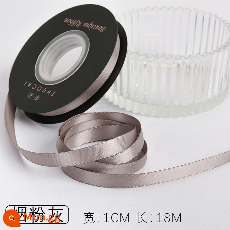 Zhuocai 1 cm hai mặt sợi polyester ruy băng bó hộp quà tặng bao bì nướng phụ kiện tóc bện tóc buộc tóc nơ - tro bồ hóng