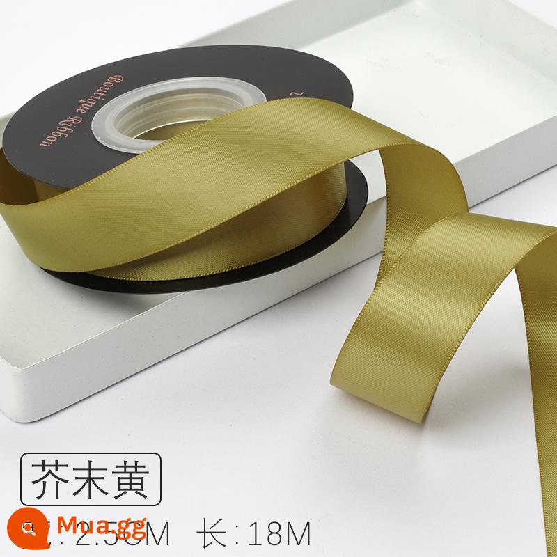 Zhuocai 2.5Cm 2 Mặt Sợi Polyester Với Phụ Kiện Tóc Hộp Quà Tặng Ruy Băng Chất Liệu Đóng Gói Bánh Ruy Băng Hoa Ruy Băng - màu vàng mù tạt