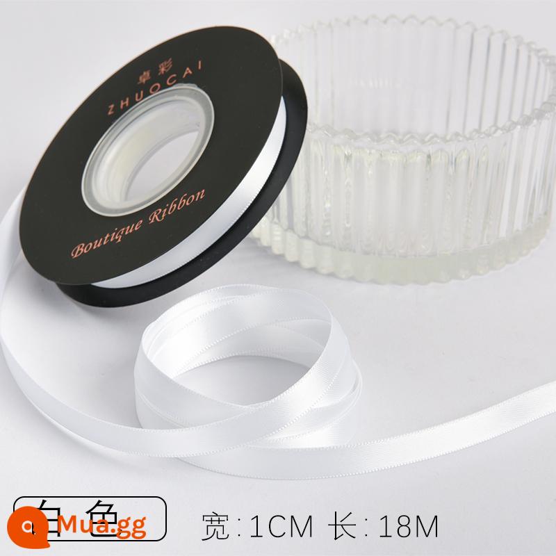 Zhuocai 1 cm hai mặt sợi polyester ruy băng bó hộp quà tặng bao bì nướng phụ kiện tóc bện tóc buộc tóc nơ - Trắng