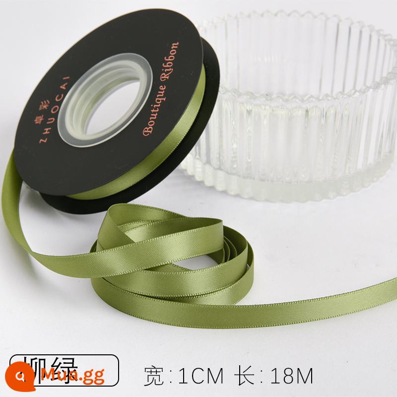 Zhuocai 1 cm hai mặt sợi polyester ruy băng bó hộp quà tặng bao bì nướng phụ kiện tóc bện tóc buộc tóc nơ - liễu xanh