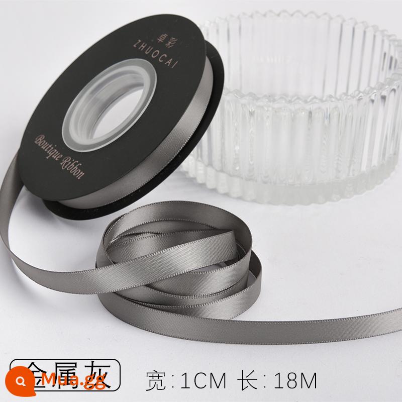 Zhuocai 1 cm hai mặt sợi polyester ruy băng bó hộp quà tặng bao bì nướng phụ kiện tóc bện tóc buộc tóc nơ - màu xám kim loại