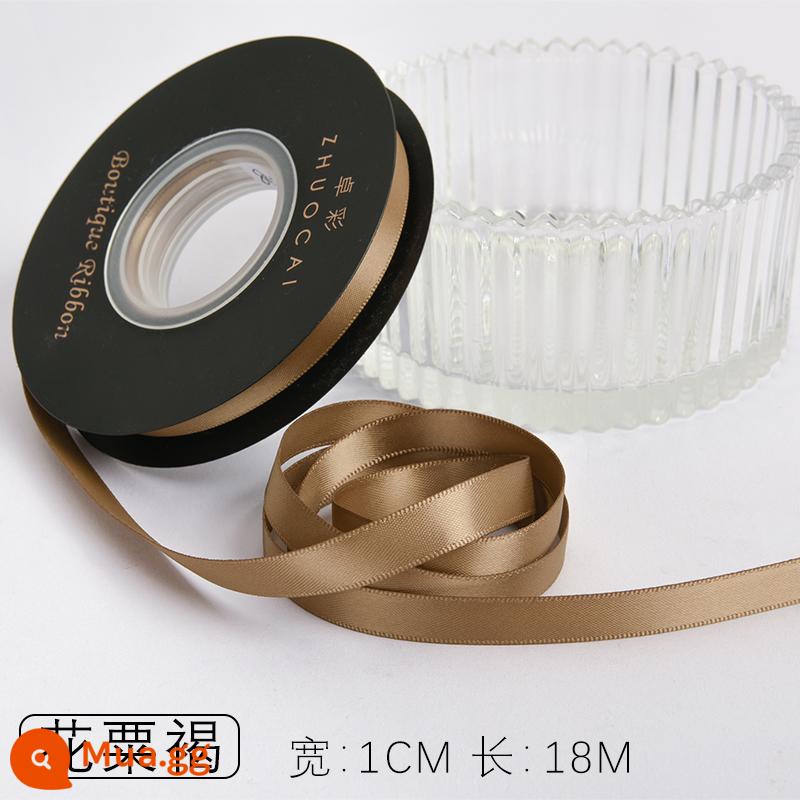 Zhuocai 1 cm hai mặt sợi polyester ruy băng bó hộp quà tặng bao bì nướng phụ kiện tóc bện tóc buộc tóc nơ - Hoa kê nâu