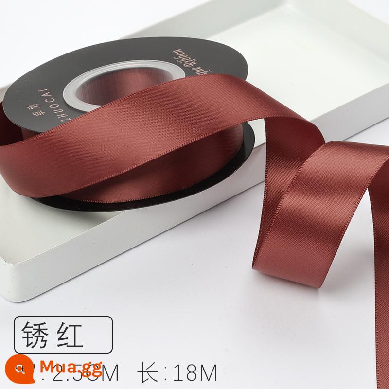 Zhuocai 2.5Cm 2 Mặt Sợi Polyester Với Phụ Kiện Tóc Hộp Quà Tặng Ruy Băng Chất Liệu Đóng Gói Bánh Ruy Băng Hoa Ruy Băng - rỉ sét màu đỏ