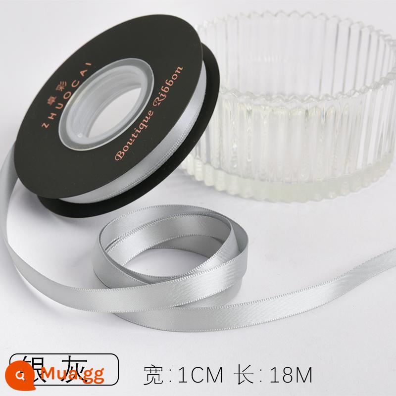 Zhuocai 1 cm hai mặt sợi polyester ruy băng bó hộp quà tặng bao bì nướng phụ kiện tóc bện tóc buộc tóc nơ - Màu xám bạc