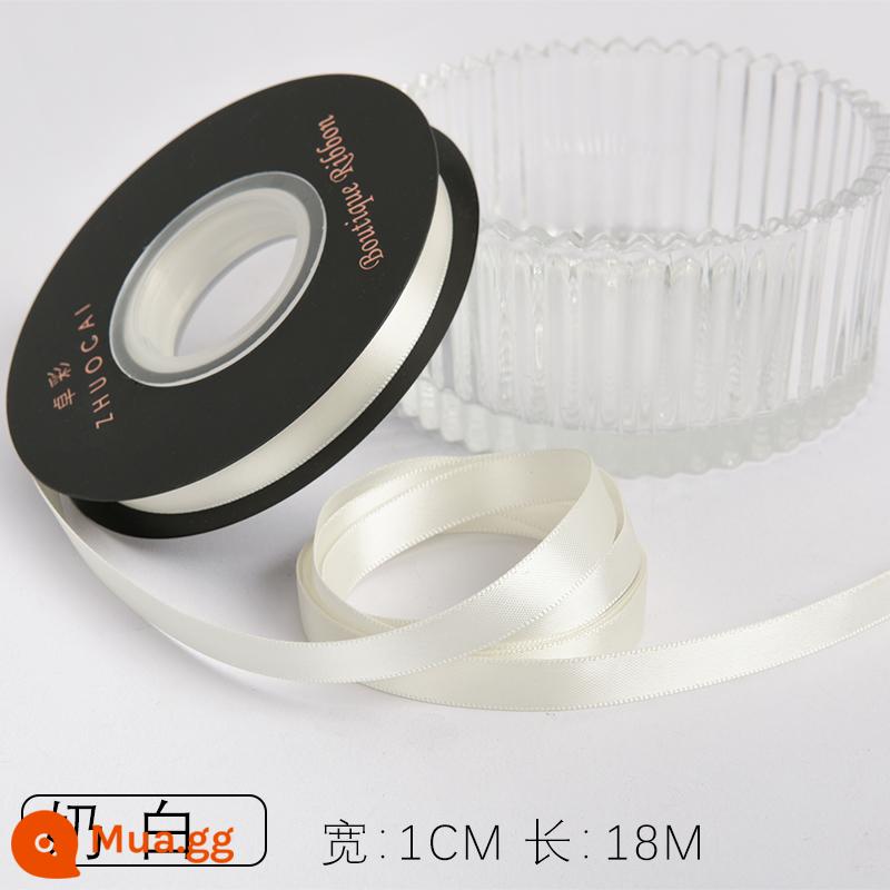 Zhuocai 1 cm hai mặt sợi polyester ruy băng bó hộp quà tặng bao bì nướng phụ kiện tóc bện tóc buộc tóc nơ - trắng sữa