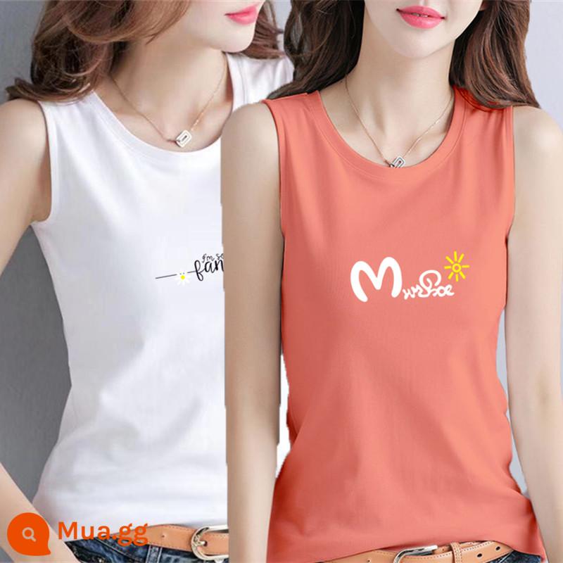 100% cotton áo khoác mùa hè của phụ nữ áo khoác ngoài kích thước lớn rời che bụng màu trắng treo phù hợp với áo không tay thích hợp - Cúc trắng + chữ M màu cam