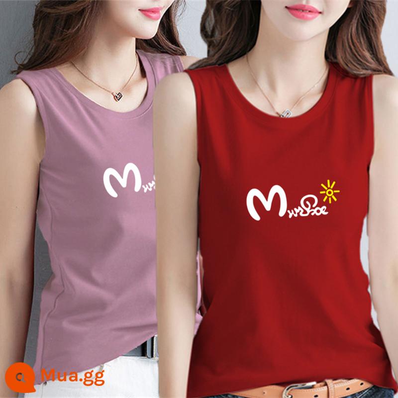 100% cotton áo khoác mùa hè của phụ nữ áo khoác ngoài kích thước lớn rời che bụng màu trắng treo phù hợp với áo không tay thích hợp - Chữ M màu tím + chữ M màu đỏ