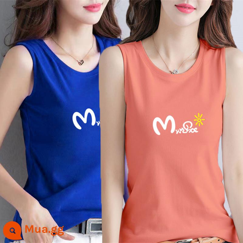 100% cotton áo khoác mùa hè của phụ nữ áo khoác ngoài kích thước lớn rời che bụng màu trắng treo phù hợp với áo không tay thích hợp - Chữ M màu xanh + chữ M màu cam