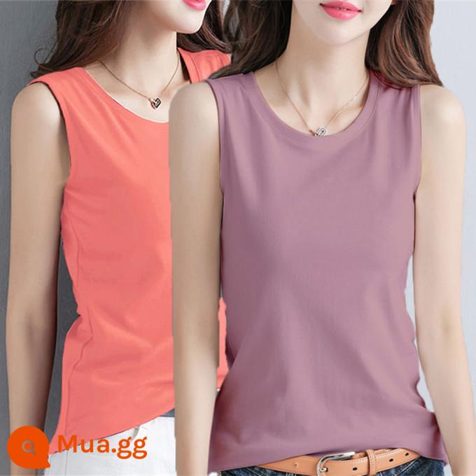 100% cotton áo khoác mùa hè của phụ nữ áo khoác ngoài kích thước lớn rời che bụng màu trắng treo phù hợp với áo không tay thích hợp - Màu cam + tím