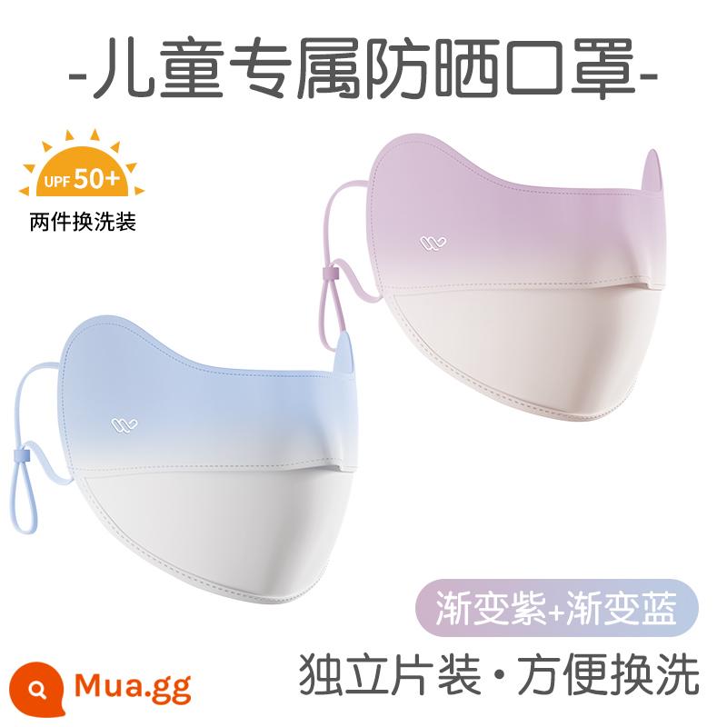 Khẩu trang chống nắng trẻ em chống tia UV che cả mặt băng lụa che nắng cho bé gái từ 8 đến 12 tuổi - Hai gói thay thế [Tím gradient + Xanh gradient] Bảo vệ góc mắt chống nắng UPF50+