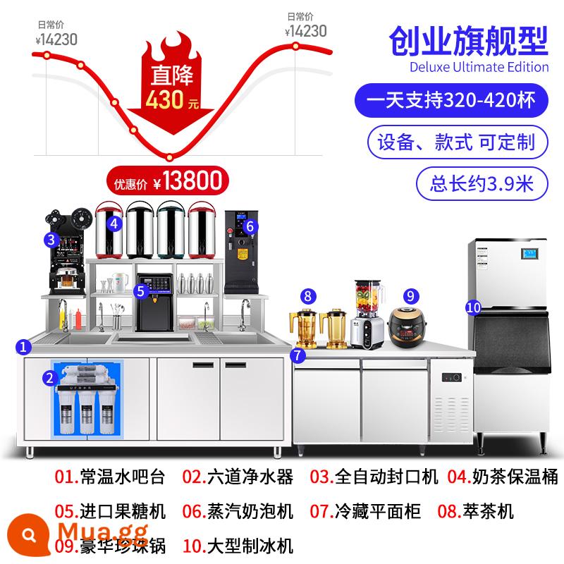 Quán trà sữa trọn bộ thiết bị bàn nước quầy bar bàn thao tác quán trà sữa thương mại tủ lạnh cấp đông bàn làm việc tủ lạnh nước 2 nhiệt độ - Thiết bị cửa hàng 3,9m (cung cấp khoảng 420 cốc hàng ngày) + (miễn phí render, sơ đồ điện nước trang trí)