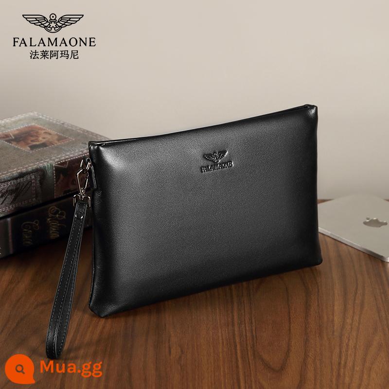 Túi Clutch da cừu Faleamani chính hãng dành cho nam, túi phong bì cầm tay sang trọng bằng da phong cách retro - Da bò đen size lớn (chính hãng)