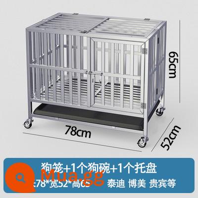 Chuồng chó bằng thép không gỉ cỡ lớn chuồng chó cỡ vừa trong nhà gấp nhỏ có toilet cho thú cưng Golden Retriever cũi một lớp - Ống vuông lắp ráp 78*52*65 được hàn hoàn toàn [có bát + khay cho chó]