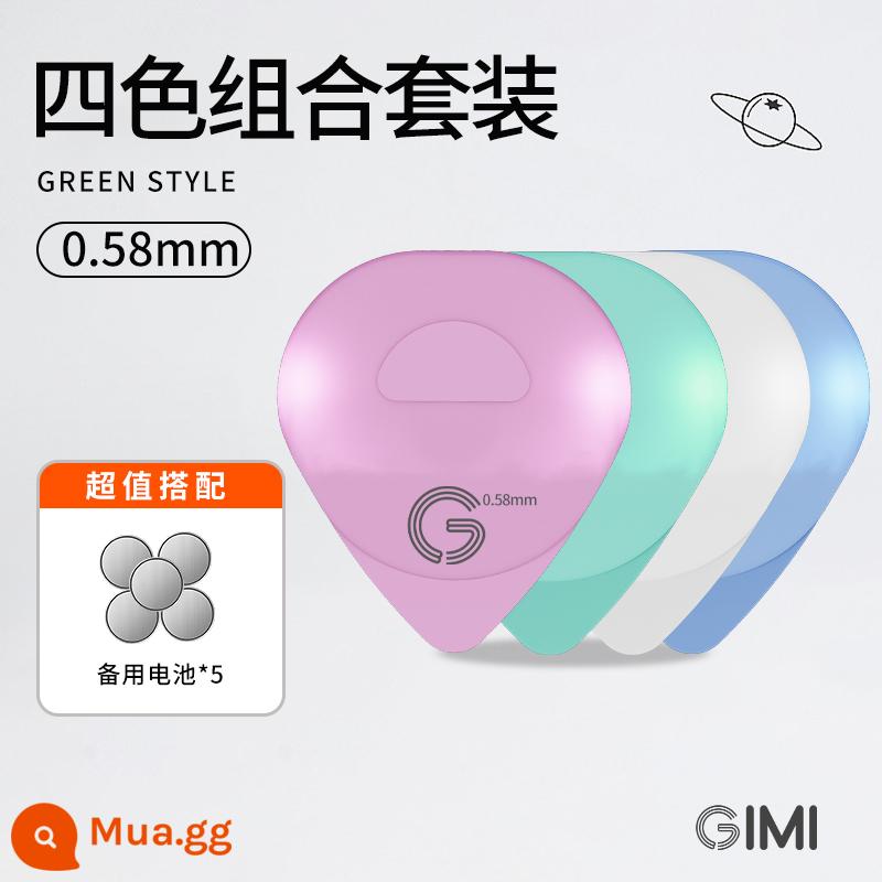 GIMI Dạ Quang Guitar Pick, Cool Fingerstyle Và Chống Trơn Trượt Gảy Mùa Xuân Dân Gian Đàn Guitar Điện Bass Pick - Bộ kết hợp 0,58mm bốn màu được nâng cấp + 5 pin