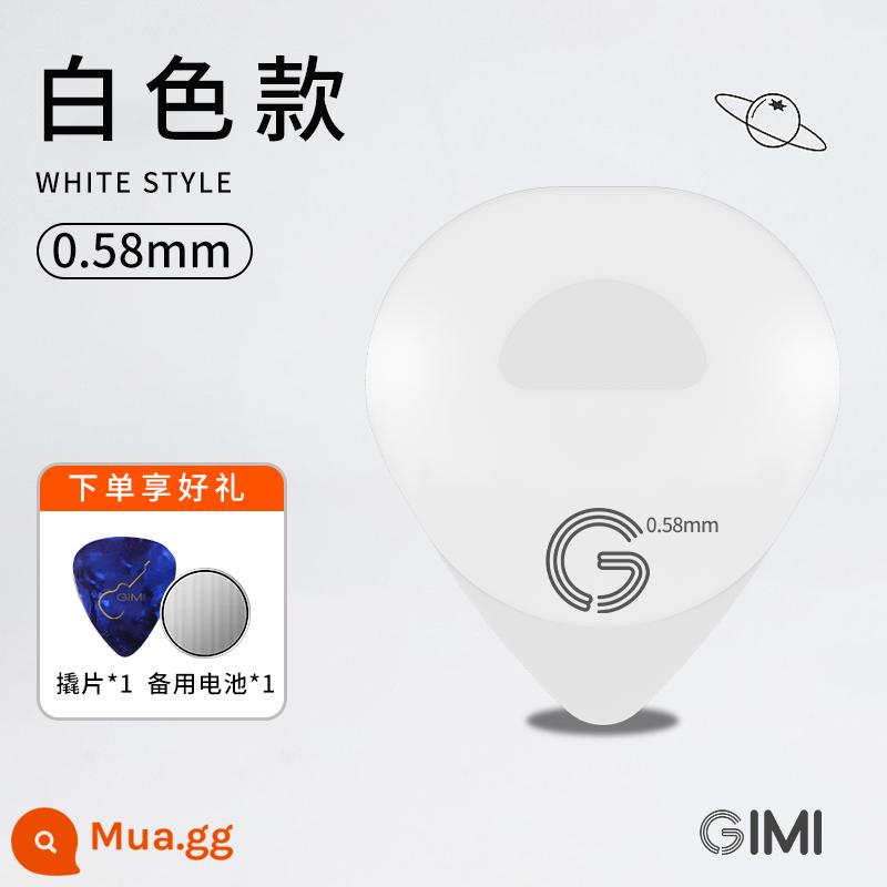 GIMI Dạ Quang Guitar Pick, Cool Fingerstyle Và Chống Trơn Trượt Gảy Mùa Xuân Dân Gian Đàn Guitar Điện Bass Pick - Đã nâng cấp mẫu màu trắng 0,58mm thế hệ thứ hai [pin có thể thay thế] + pin + mái chèo