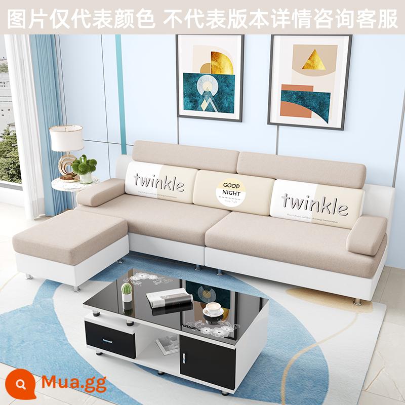 Sofa vải chung cư nhỏ phòng khách đơn giản hiện đại công nghệ tháo giặt giặt vải ba người bốn người năm người 2022 màu đỏ lưới mới - Trắng nhạt + kaki + vải lanh chữ