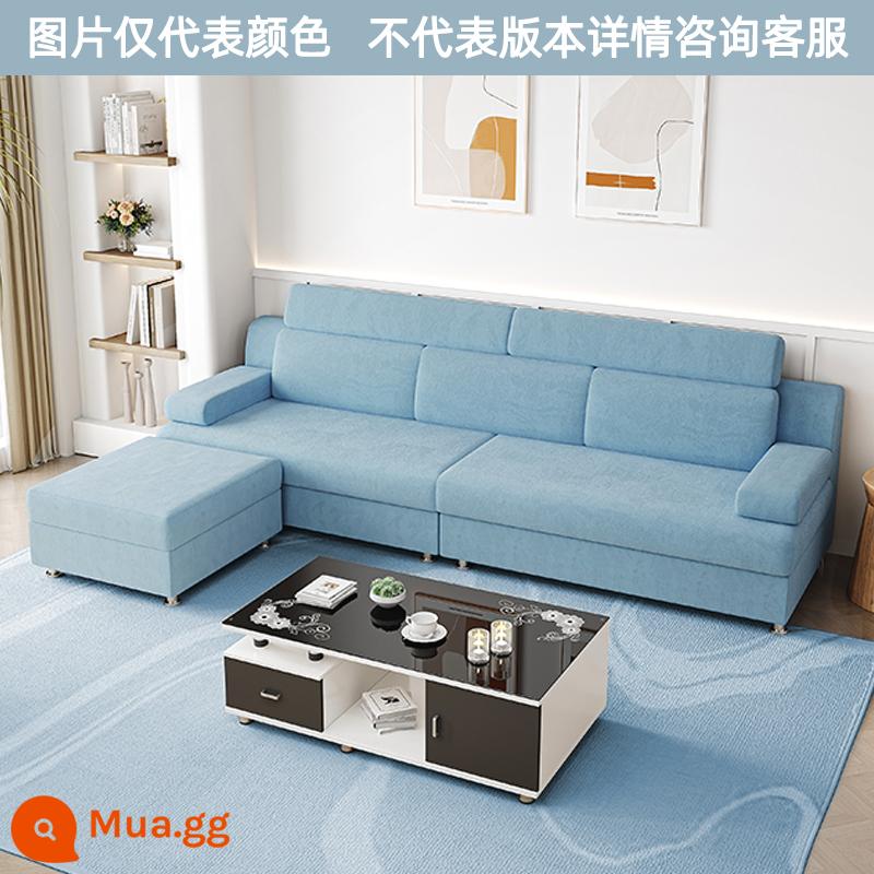 Sofa vải chung cư nhỏ phòng khách đơn giản hiện đại công nghệ tháo giặt giặt vải ba người bốn người năm người 2022 màu đỏ lưới mới - Vải chân mèo màu xanh da trời trong suốt