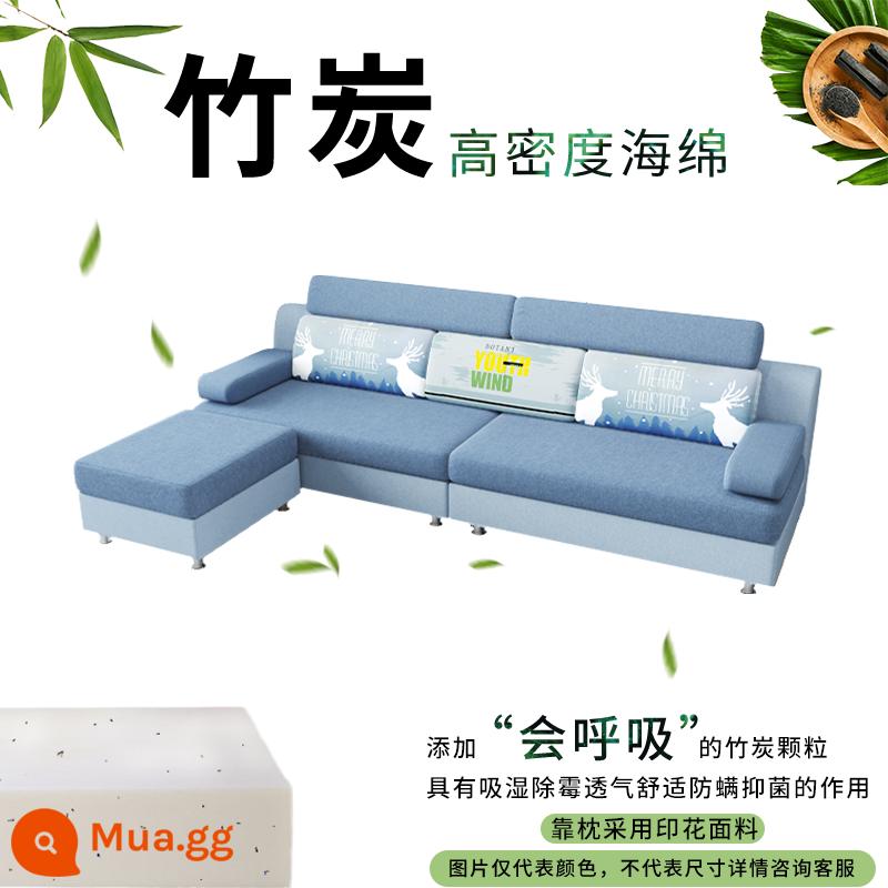 Sofa vải chung cư nhỏ phòng khách đơn giản hiện đại công nghệ tháo giặt giặt vải ba người bốn người năm người 2022 màu đỏ lưới mới - Xanh nhạt + xanh đậm + chữ, vải lanh, xốp than tre