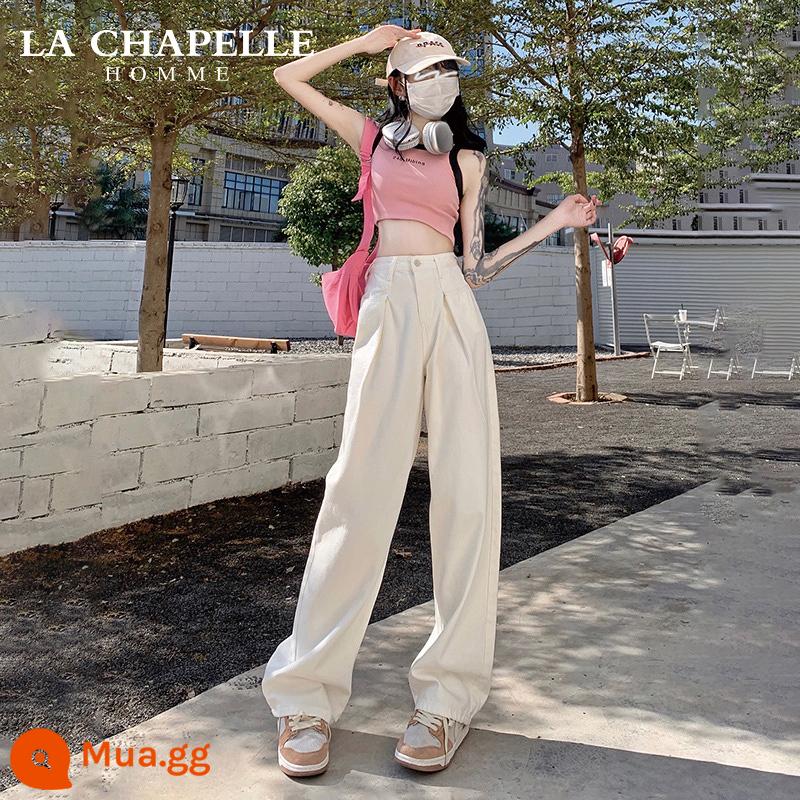 La Chapelle Hẹp Quần Jean Ống Rộng Nữ Mùa Xuân 2024 Mới Phong Cách Hot Cao Cấp Rời Thẳng Tầng-lau Quần - Quần trắng [chiều cao khuyến nghị 158-164cm]