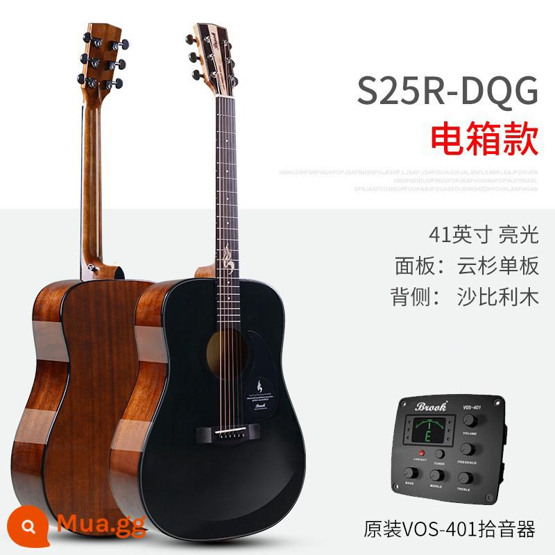 Soái hạm chính thức Brook Bruco guitar S25 nam và nữ 36/41 inch dân gian mới bắt đầu bề mặt veneer - [Mẫu nâng cấp 2023] Màu mực góc tròn 41 inch (mẫu hộp điện)