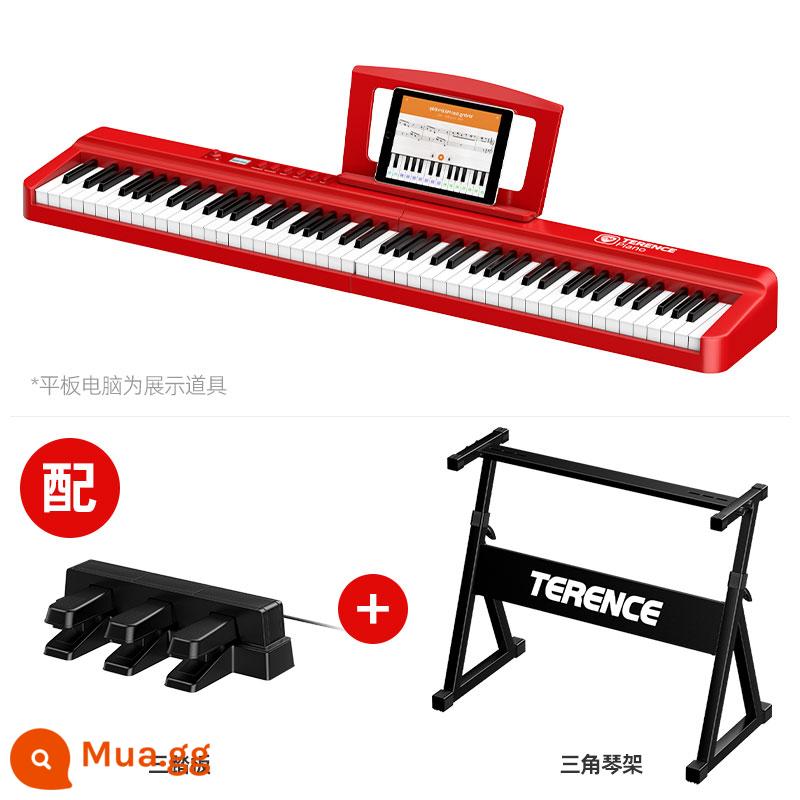 Đàn piano điện Terence có thể gập lại chuyên nghiệp 88 bàn phím di động dành cho người mới bắt đầu tại nhà giáo viên mẫu giáo đàn piano điện tử chuyên dụng - [Số lượng có hạn màu đỏ] + Ba bàn đạp nguyên bản + Giá đỡ đàn piano nguyên bản có thể nâng lên