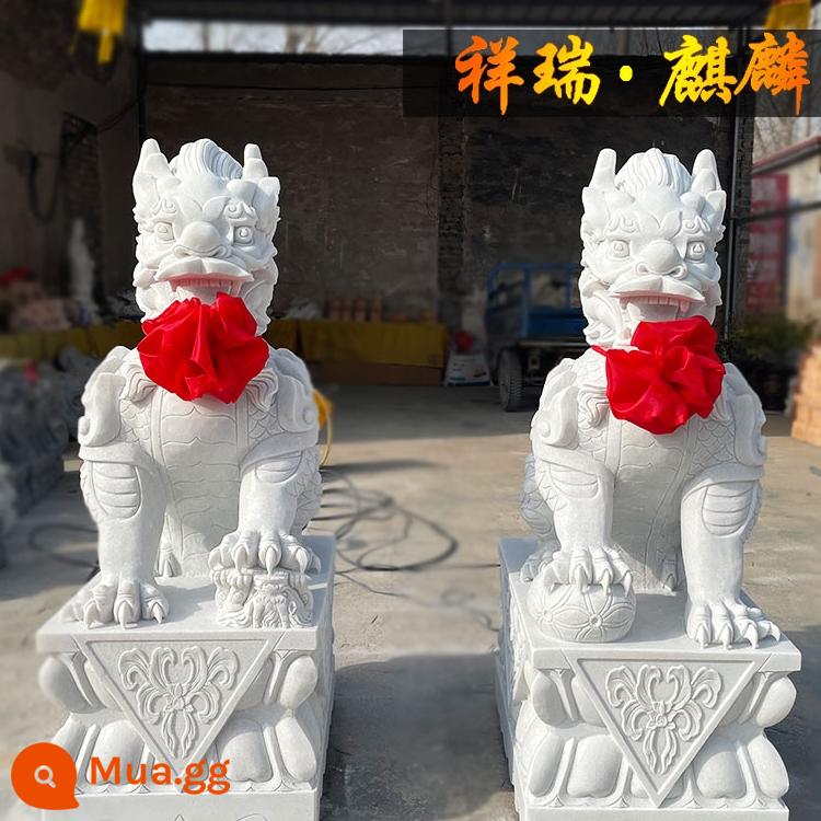 Đá khắc Kirin Một cặp Hanbai Jade Unicorn Auspicy Beasts, Green Stone, Sunset Red Animal Stor - Móng rồng bằng đá cẩm thạch trắng cao 80 cm, dài 42 cm và rộng 28 cm.