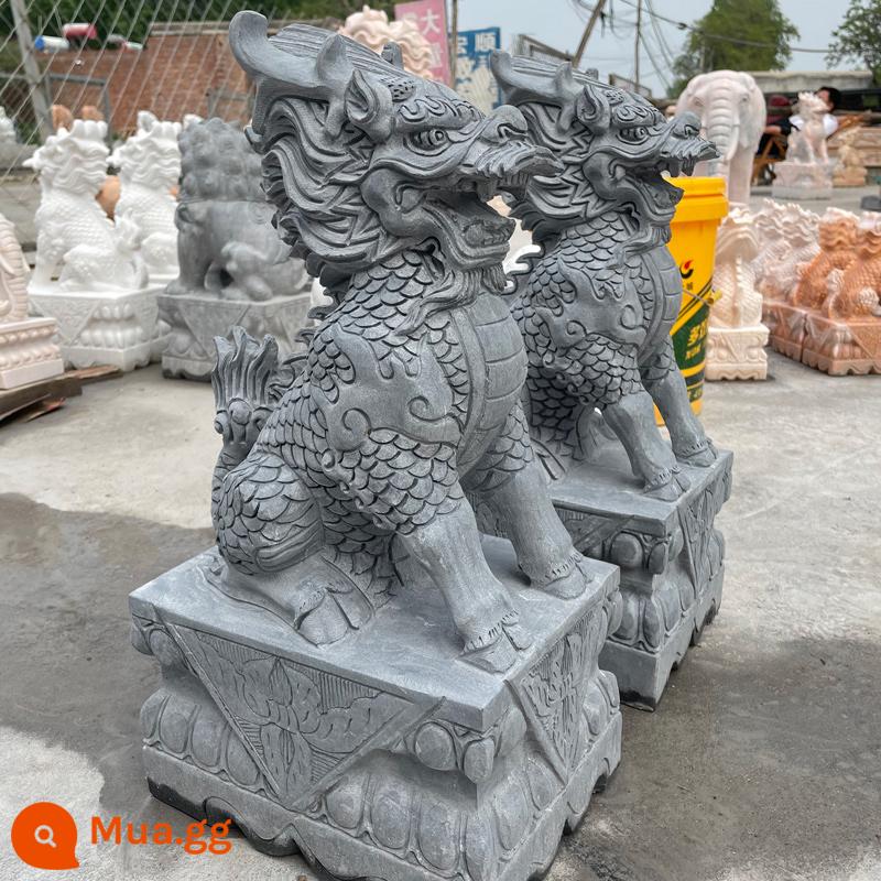 Đá khắc Kirin Một cặp Hanbai Jade Unicorn Auspicy Beasts, Green Stone, Sunset Red Animal Stor - Đá xanh cao 30cm, đôi, dài 16cm, rộng 12cm