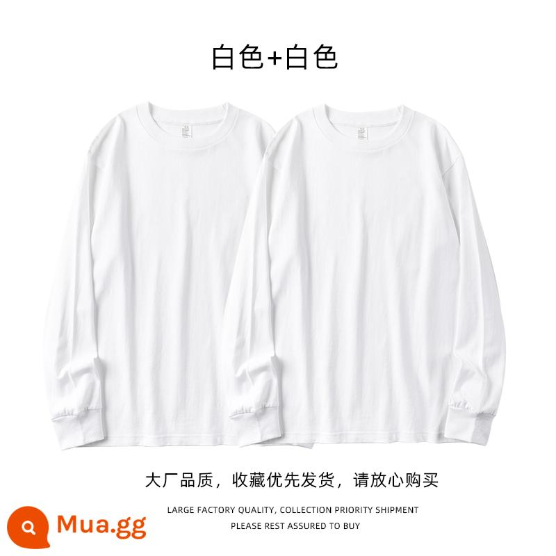 Mềm mại và thân thiện với làn da, màu trơn không trong suốt! Áo thun dài tay cotton dày 250g, kết cấu đơn giản, áo sơ mi có đáy phù hợp với tất cả - trắng + trắng