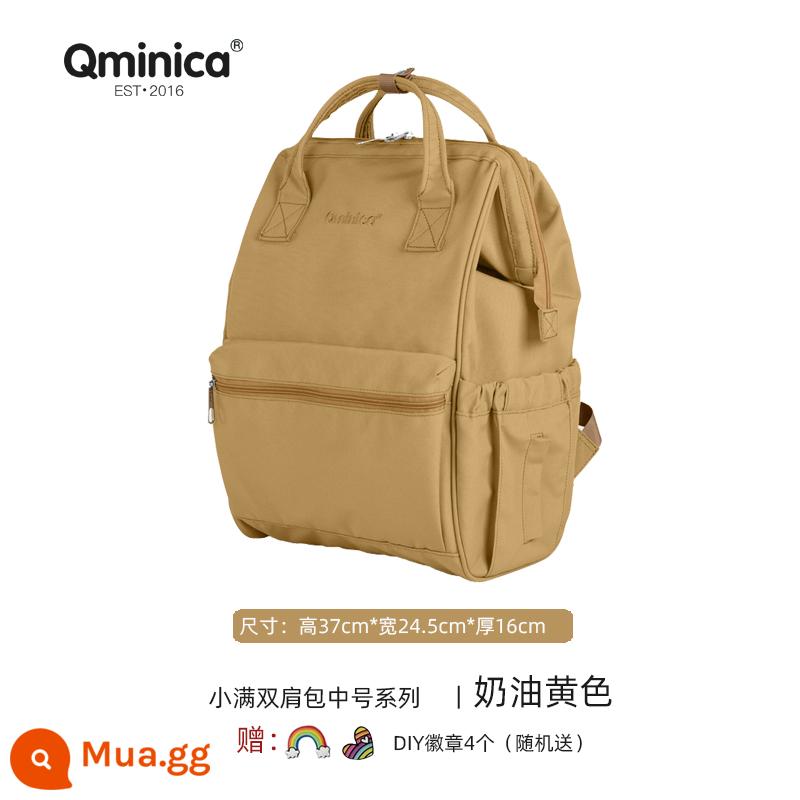 Qminica giản dị ba lô ngoài trời công suất lớn túi du lịch unisex máy tính ba lô học đa chức năng - Màu vàng kem vừa