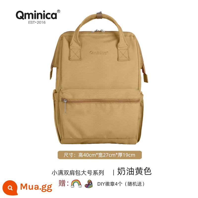 Qminica giản dị ba lô ngoài trời công suất lớn túi du lịch unisex máy tính ba lô học đa chức năng - Màu vàng bơ lớn