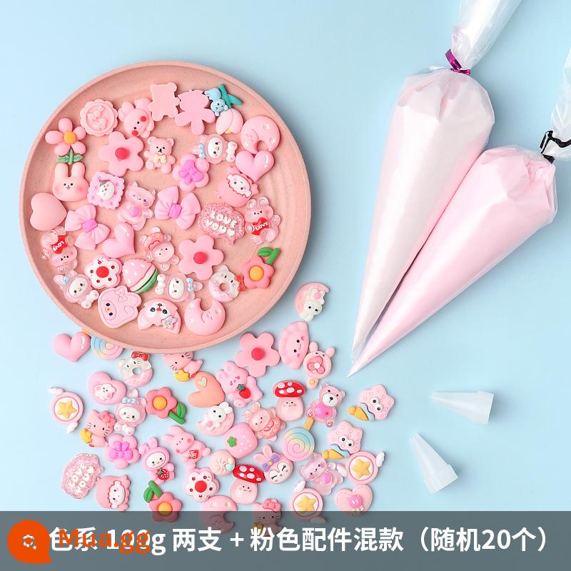 Sáng Tạo Mô Phỏng Kem Keo 100G Túi Handmade Tự Làm Điện Thoại Di Động Vỏ Bảo Vệ Hộp Văn Phòng Phẩm Chất Liệu Kẹp Tóc Gói Phụ Kiện Trọn Gói - 2 túi hồng + 20 phụ kiện hồng ngẫu nhiên (gồm 10 kẹp tóc)