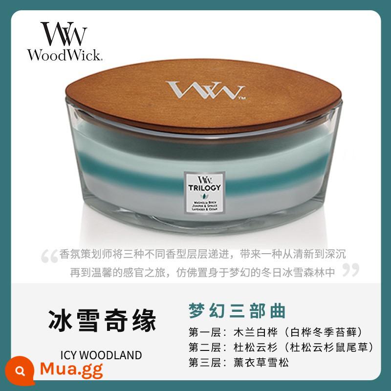 [Tự vận hành] WoodWick Mỹ nhập khẩu nến thơm dòng nến lò sưởi ba màu cùng phong cách của Yi Nengjing - Đông cứng