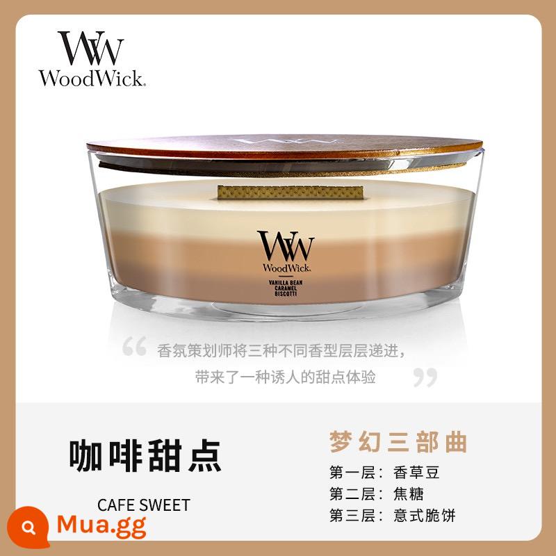 [Tự vận hành] WoodWick Mỹ nhập khẩu nến thơm dòng nến lò sưởi ba màu cùng phong cách của Yi Nengjing - tráng miệng cà phê