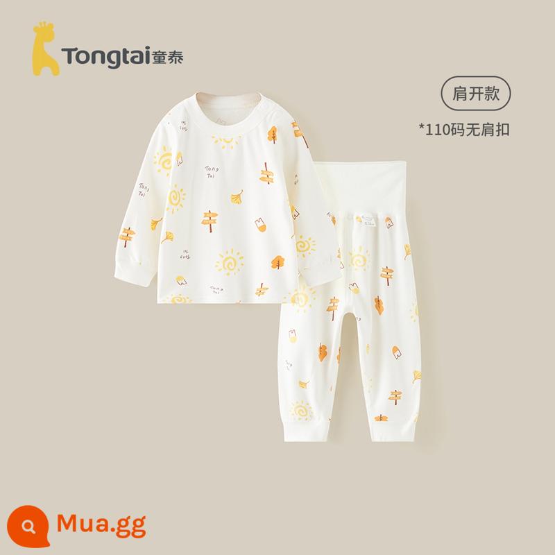 Tongtai Bé Thu Đông Bộ Quần Áo Cotton Nguyên Chất Quần Lót Trẻ Em Đáy Bé Trai Và Bé Gái Vệ Sinh Quần Cotton Bộ Đồ Ngủ Quần Áo Ở Nhà - Lá vàng rụng (bảo bụng và cao eo)