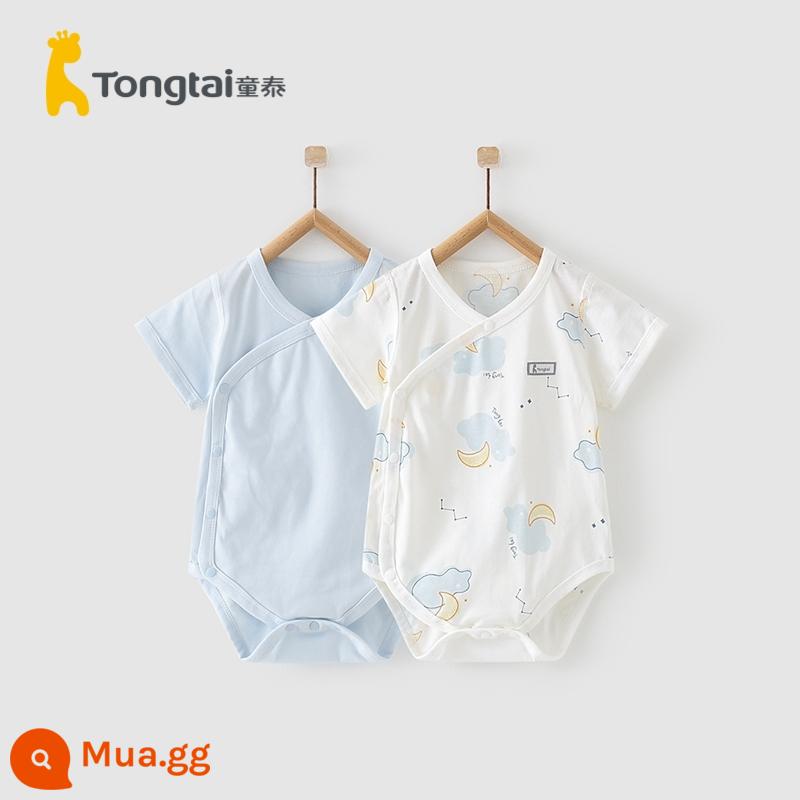 Tongtai bé ngắn tay đánh rắm quần áo, mùa hè quần áo sơ sinh, cotton nguyên chất áo liền quần cho bé, tam giác hậu cung quần áo, 2 cái - màu xanh da trời