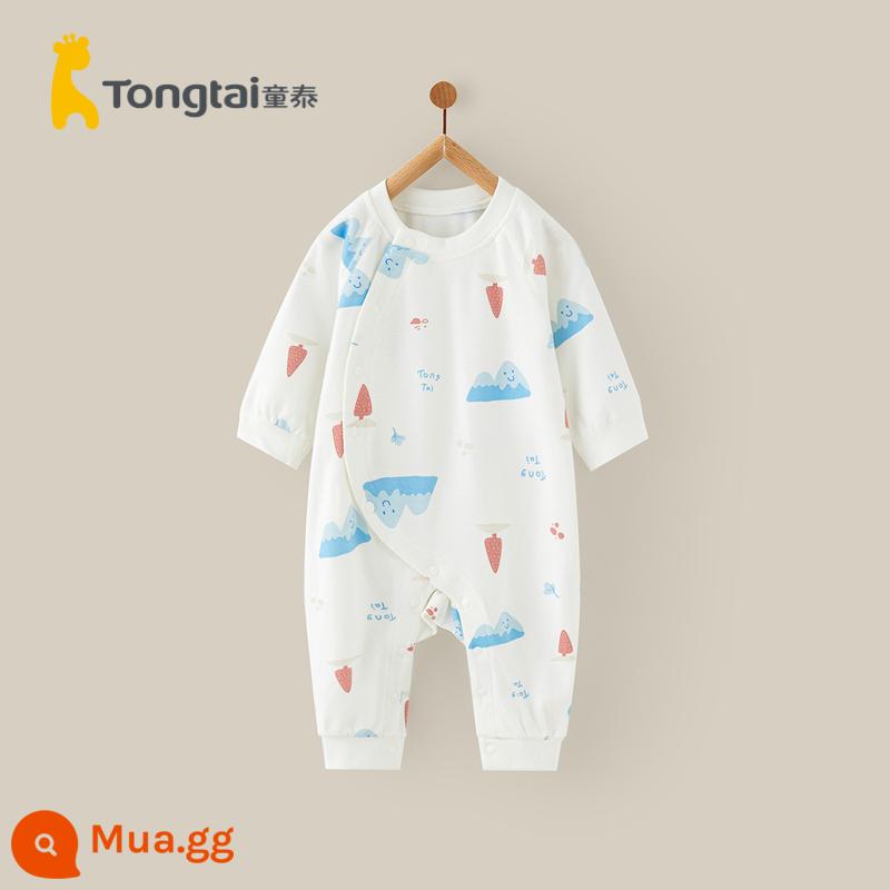 Tongtai bé jumpsuit mùa xuân và mùa thu cotton nguyên chất quần áo trẻ sơ sinh bé sơ sinh áo dây đồ ngủ trăng tròn nhà bò quần áo - sông băng màu xanh