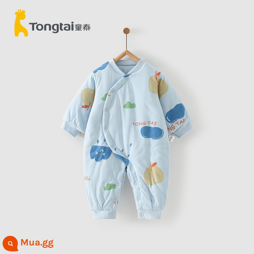 Tongtai mùa thu đông 0-6 tháng sơ sinh bé trai và bé gái quần áo trẻ em cotton mỏng bướm áo liền quần cotton nguyên chất dày dặn áo liền quần - Bộ áo liền quần cotton mỏng-Táo xanh