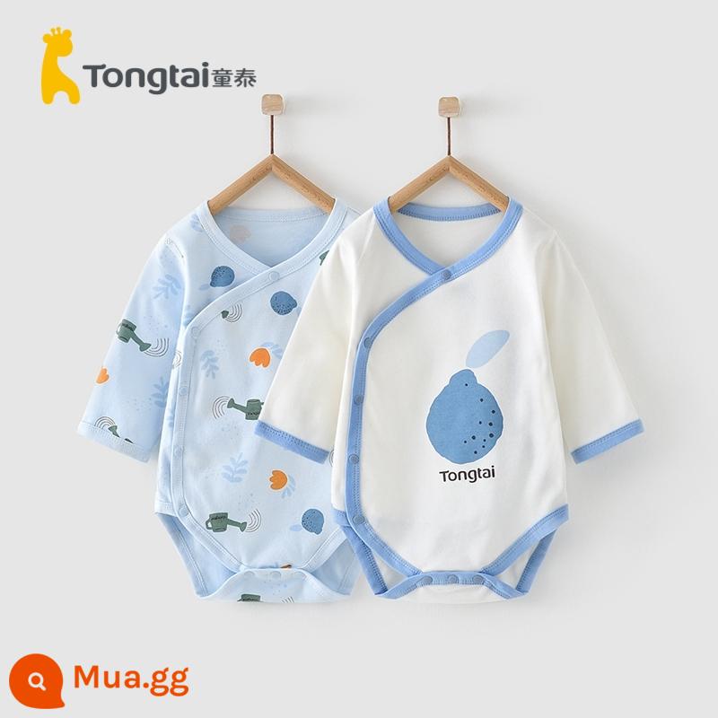 Tongtai Bốn Mùa 1-18 tháng trẻ sơ sinh và trẻ nhỏ đồ lót bằng cotton nguyên chất onesie mở túi xì hơi quần áo hai mảnh - Màu cam xấu xí màu xanh