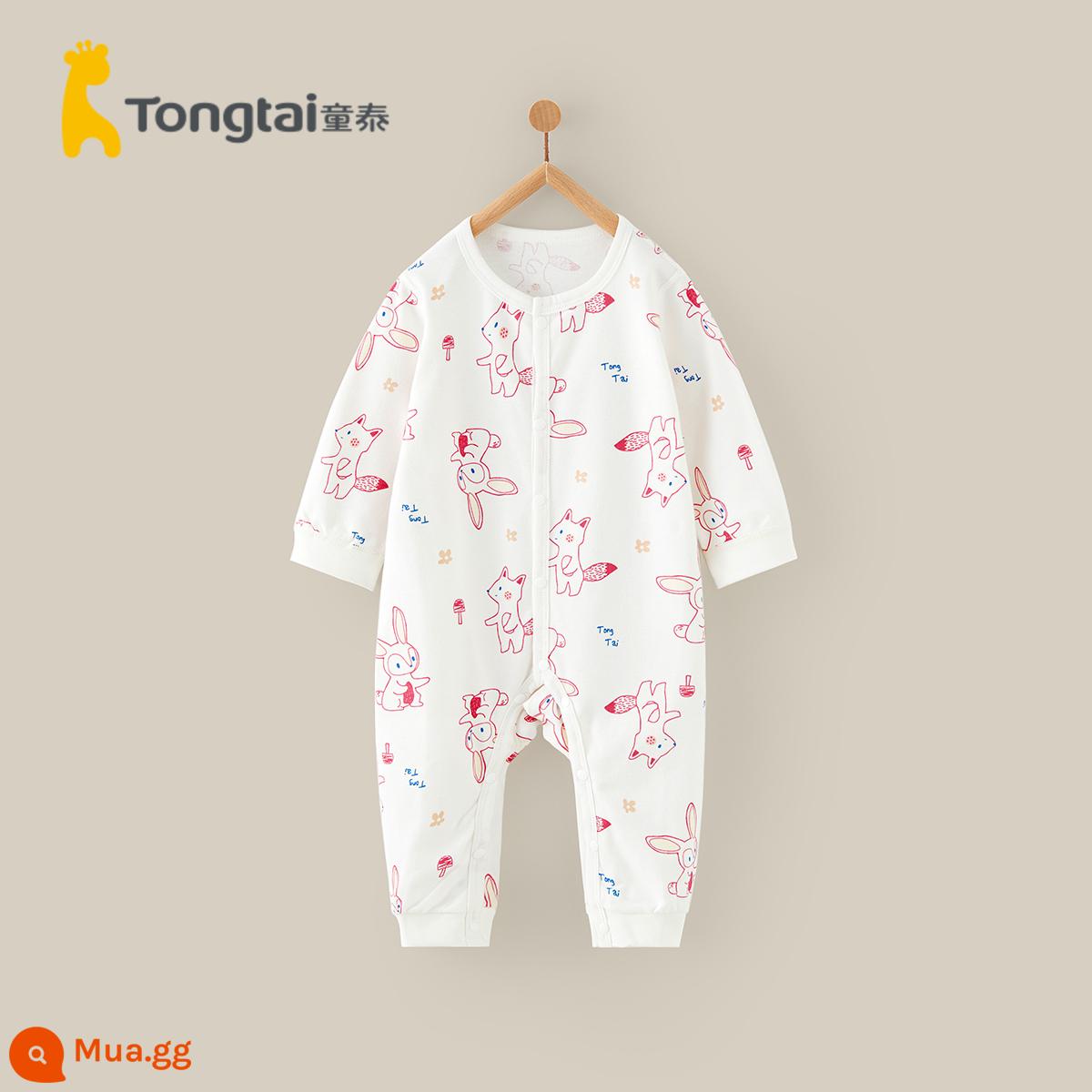 Tongtai bé Jumpsuit bốn mùa cotton nguyên chất quần áo chia dài tay hậu cung nhà quần áo quần lót không xương bò quần áo - Hồng