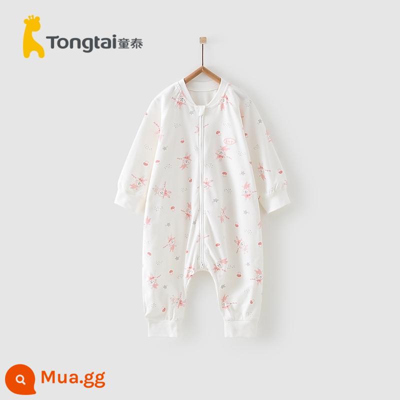 Tongtai bốn mùa bé trai và bé gái túi ngủ cotton nguyên chất chia chân dây kéo đôi với chăn chống giật chống giật - Thỏ Bé Guaiguai (tay dài phong cách bốn mùa)