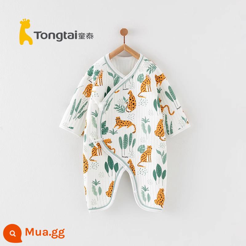 Tongtai bé quần áo thu đông sơ sinh bướm ấm romper áo liền quần mùa thu đông nam nữ bé cotton áo liền quần - báo xanh