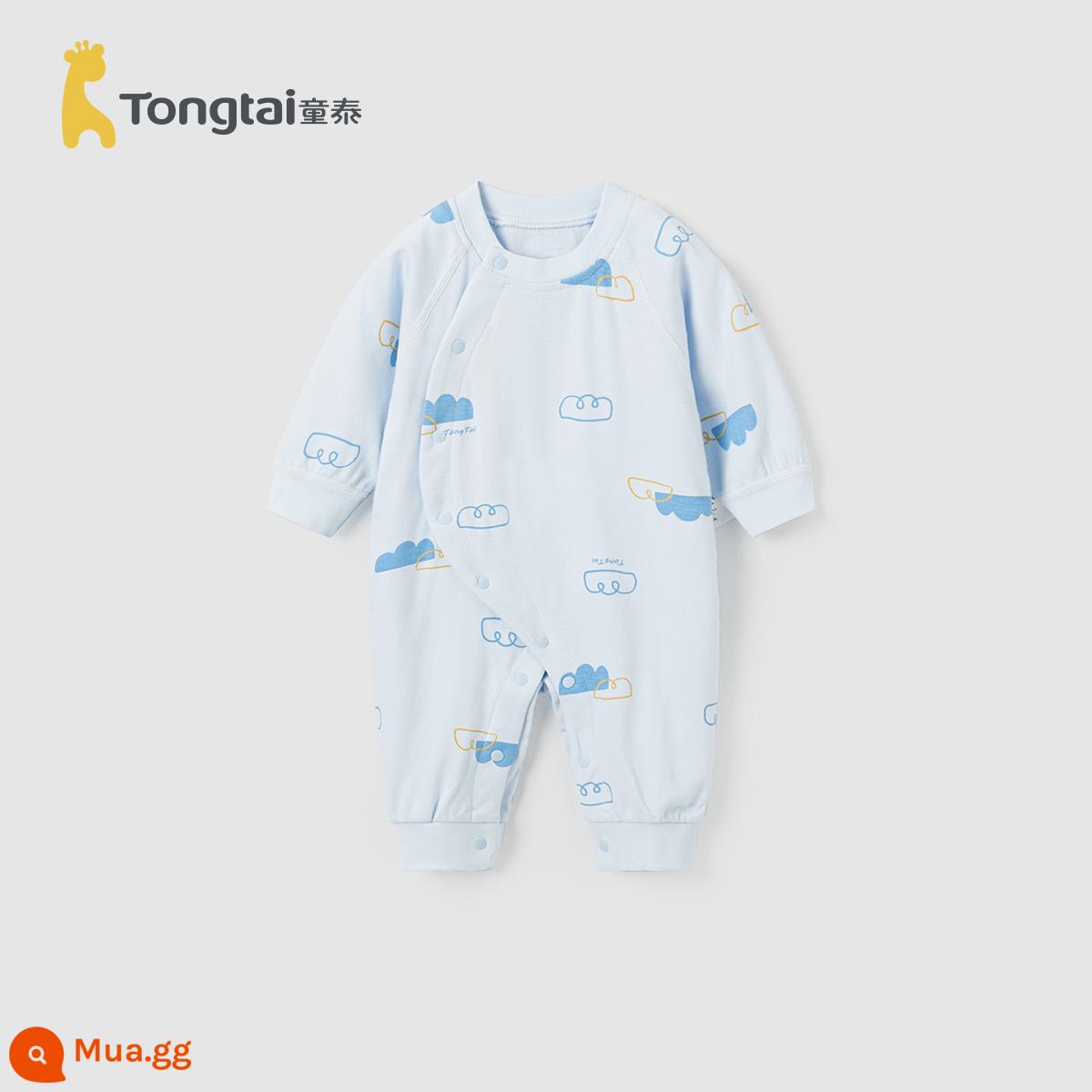 Tongtai bé jumpsuit mùa xuân và mùa thu cotton nguyên chất quần áo trẻ sơ sinh bé sơ sinh áo dây đồ ngủ trăng tròn nhà bò quần áo - mây xanh