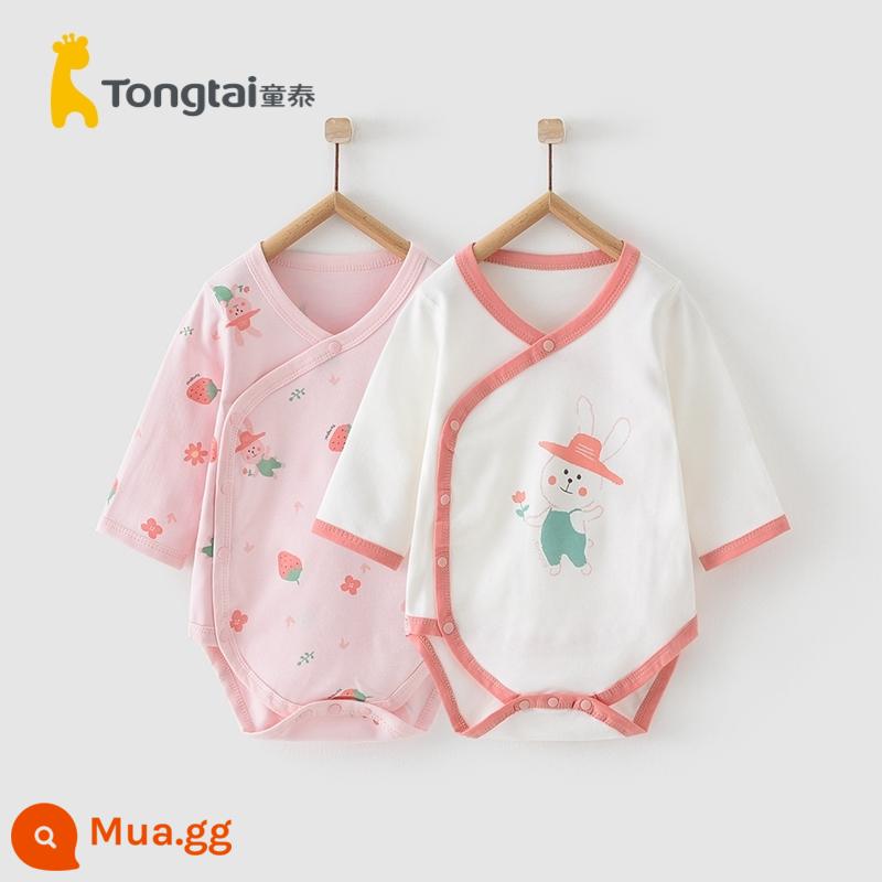 Tongtai Bốn Mùa 1-18 tháng trẻ sơ sinh và trẻ nhỏ đồ lót bằng cotton nguyên chất onesie mở túi xì hơi quần áo hai mảnh - Thỏ dâu tây